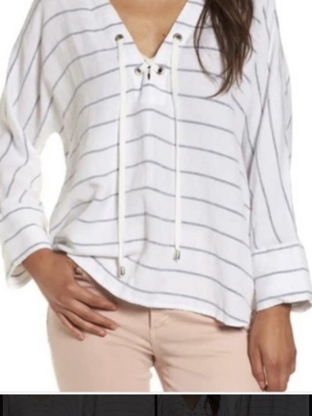 Rails White & Light Blue Lace-Up V-Neck Tunic